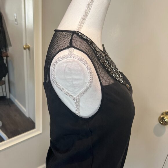BCBGMaxAzria Black Beaded One Shoulder Mesh asymmetrical Silk blouse, Size S - Picture 6 of 16
